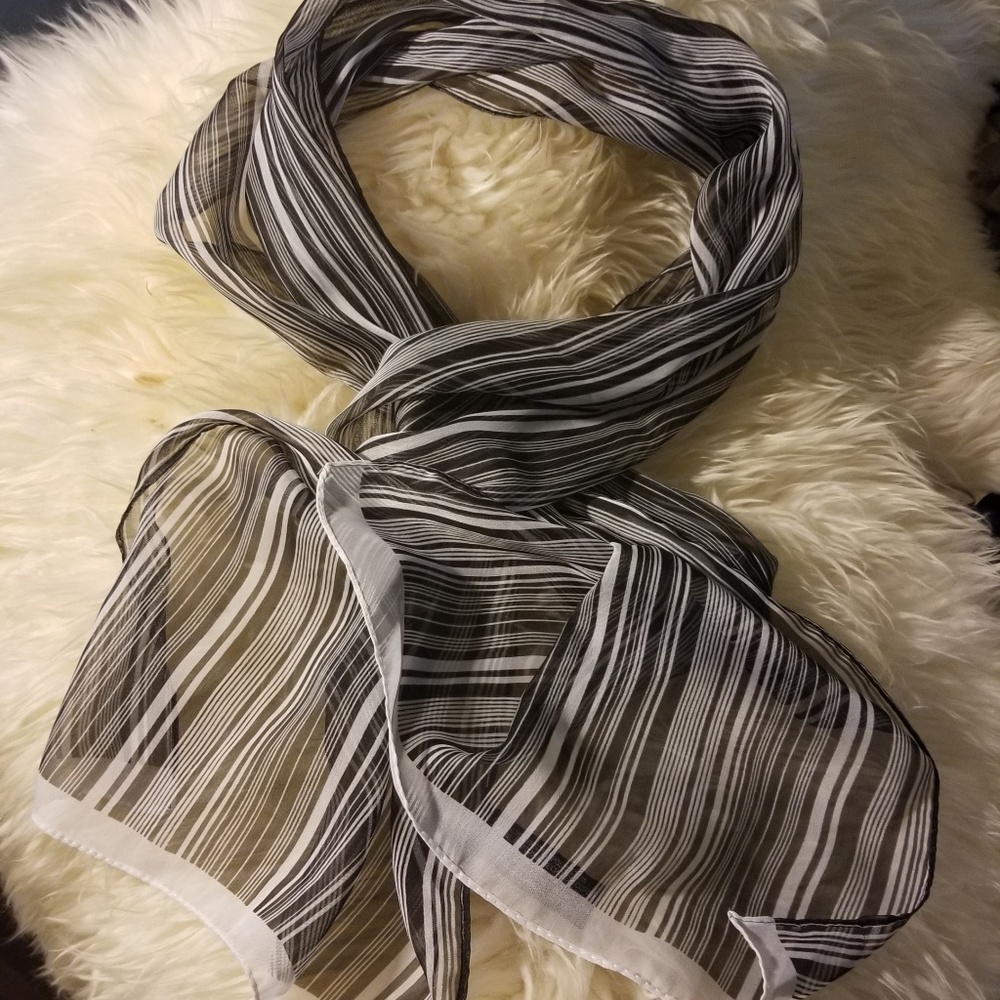5/25 semi Sheer lightweight neutral accent black white striped fashion scarf